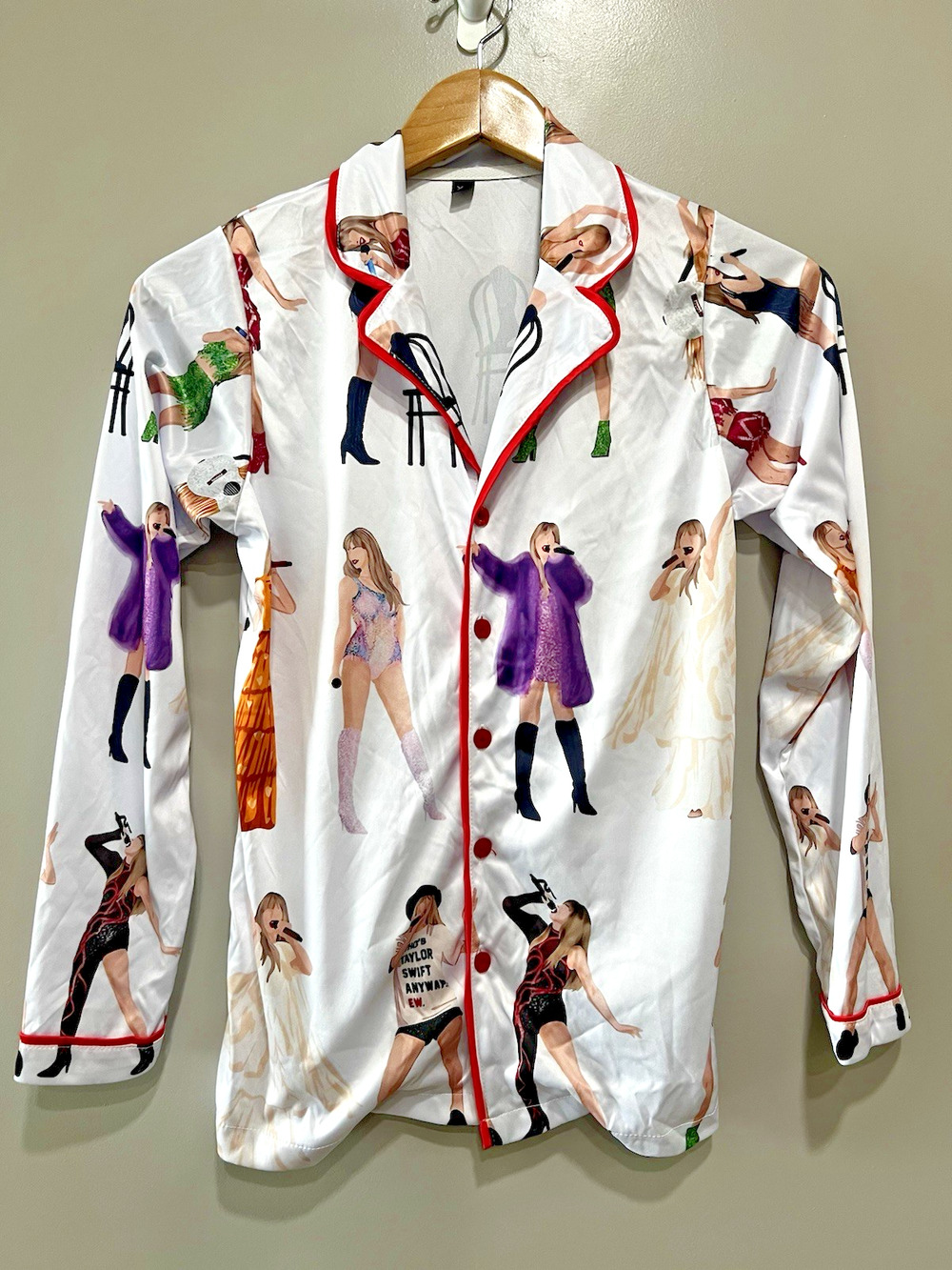 Taylor Swift Eras Tour Silky Satin Pajamas Top Shirt White Womens Size XS